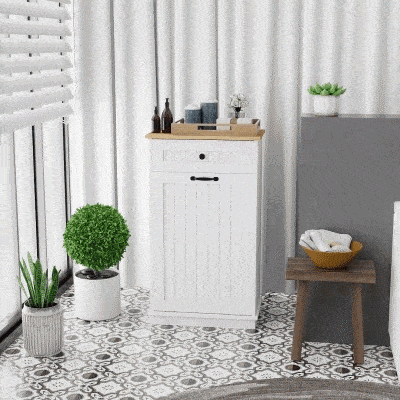 HOMCOM Laundry Cabinet with Removable Basket and Drawer, Tilt-Out Laundry Hamper for Bathroom, Living Room, White