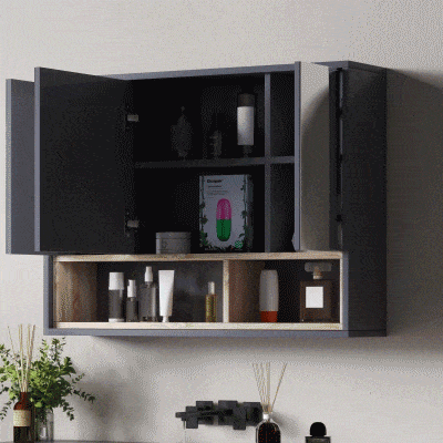 HOMCOM Wall Mounted Bathroom Medicine Cabinet with Mirror and Shelves, Grey