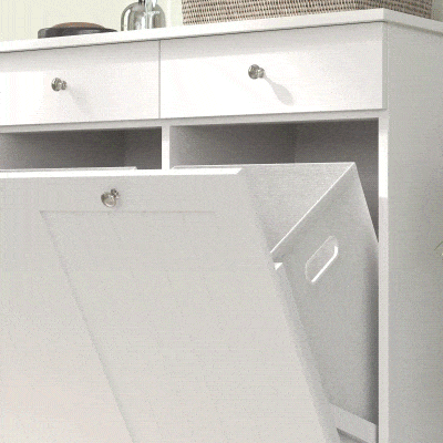 HOMCOM Laundry Cabinet, Tilt Out Laundry Hamper Cabinet with 2 Baskets, Bathroom Hamper Cabinet with 2 Drawers, White