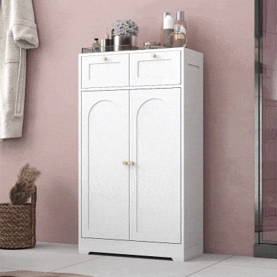 HOMCOM Bathroom Floor Cabinet with 2 Drawers - White