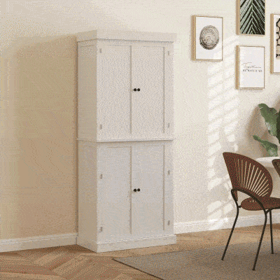 HOMCOM 72.5" Freestanding Kitchen Pantry Cabinet with 4 Doors, White