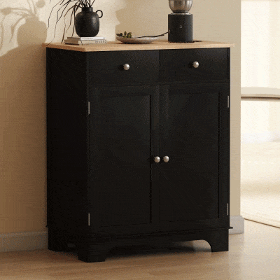 HOMCOM Sideboard Buffet Cabinet with Storage, 27" Kitchen Cabinet with Adjustable Shelf, 2 Drawers and 2 Doors, Coffee Bar Cabinet with Rubberwood Tabletop, Black