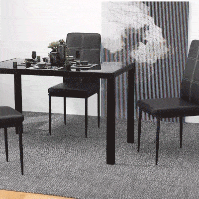 HOMCOM 5-Piece Rectangular Glass Kitchen Table and Chairs with Metal Frame and Faux Leather Upholstery for Dining Room, Black