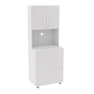 HOMCOM Modern Kitchen Cupboard with Storage Cabinet Hutch, 2 Cabinets, 3 Drawers and Open Countertop, White