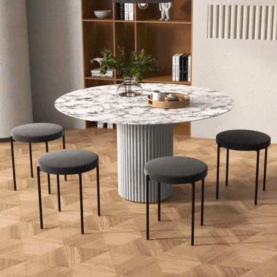 HOMCOM Backless Round Dining Chairs, Modern Stacking Stools Set of 4, Kitchen Chairs with Metal Legs, Black