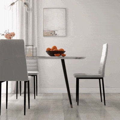 HOMCOM High Back Dining Chairs, Modern Upholstered Linen Fabric Accent Chairs with Metal Legs for Kitchen, Set of 4, White
