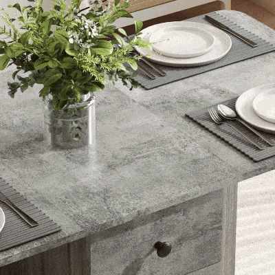 HOMCOM Drop Leaf Dining Table, Mobile Folding Table on Wheels with Drawers and Cabinet for Dining Room, Kitchen, Grey