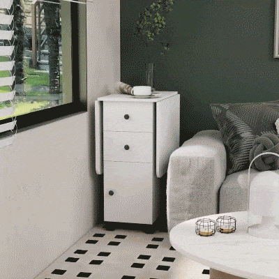 HOMCOM Foldable Dining Table, Rolling Kitchen Table with Storage Drawers and Cabinet, Drop Leaf Table on Wheels, White
