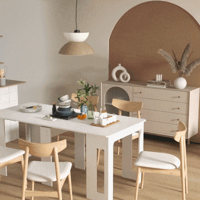 HOMCOM Extendable Dining Table, Expandable Kitchen Table for Small Spaces, Seats up to 6 People, White