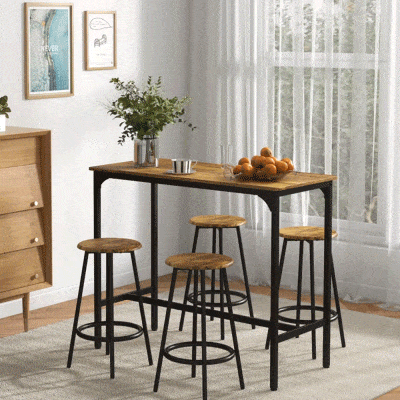HOMCOM 5-Piece Counter-Height Bar Table Set with Stools, Rustic Brown