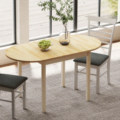 HOMCOM Solid Wood Kitchen Table, Drop Leaf Tables for Small Spaces, Folding Dining Table, Natural