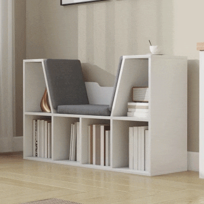 HOMCOM 6-Cubby Bookcase with Seat Cushion, Cube Storage Shelf with Reading Nook for Home Office, Study, Grey