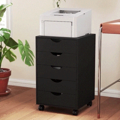 HOMCOM File Cabinet with 5 Drawer Wheels, 15.7" x 15.7" x 26.4", Black