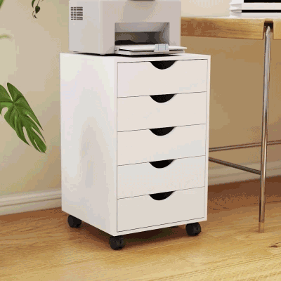 HOMCOM File Cabinet with 5 Drawer Wheels, 15.7" x 15.7" x 26.4", White