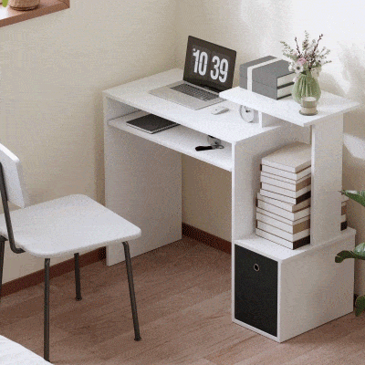 HOMCOM Computer Desk with Sliding Keyboard Tray Storage Drawer Shelf Home Office Workstation White