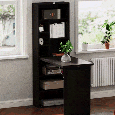 HOMCOM Fold-out Convertible Office Desk, Wall Mount Computer Desk with Blackboard and Side Shelf, Brown