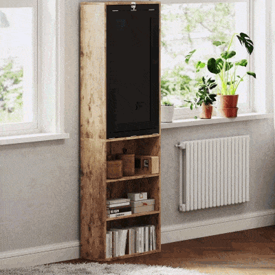 HOMCOM Fold-out Convertible Office Desk, Wall Mount Computer Desk with Blackboard and Side Shelf, Rustic Brown