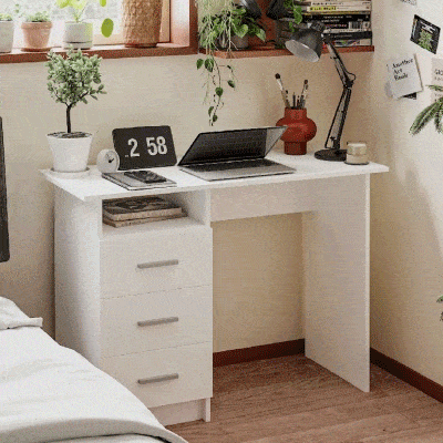 HOMCOM Computer Desk with Storage, 39" Home Office Desk with 3 Drawers nad Open Shelf, Writing Table for Bedroom, White