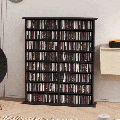 HOMCOM 8-Tier DVD Shelf with 12 Adjustable Shelves, Double CD Shelf, Holds 720 CDs, 396 DVDs or 396 Blu-rays, Black