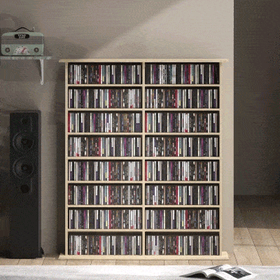 HOMCOM 8-Tier DVD Shelf with 12 Adjustable Shelves, Double CD Shelf, Holds 720 CDs, 396 DVDs or 396 Blu-rays, Natural Wood