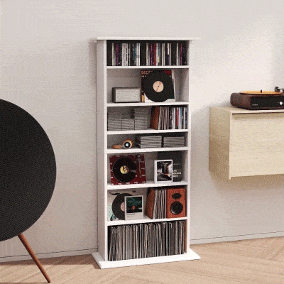 HOMCOM 8-Tier DVD Shelf with 6 Adjustable Shelves, Slim CD Shelf, Holds 360 CDs, 185 DVDs or 185 Blu-rays, White