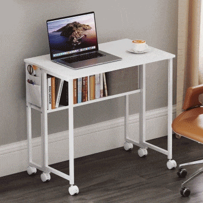 HOMCOM Folding Computer Desk with Storage Bag & Wheels, White
