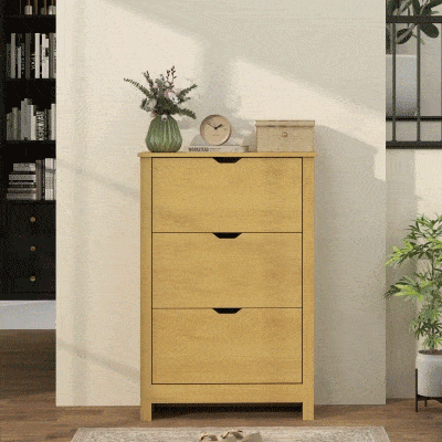 HOMCOM Shoe Storage Cabinet with 3 Flip Drawers and Adjustable Shelves for 12-18 Pairs of Shoes, Natural Wood