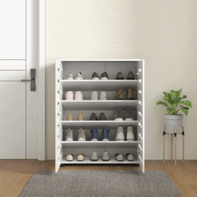 HOMCOM Shoe Storage Cabinet, Shoe Cabinet with 2 Slatted Doors for 15 Pairs of Shoes, White