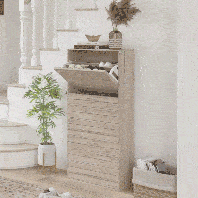 HOMCOM Shoe Storage Cabinet with 3 Flip Drawers, Narrow and Slim, 12 Pair of Shoes Organizer for Hallway, Entryway, Oak