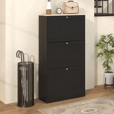 HOMCOM Modern Shoe Storage with 3 Flip Drawers and Adjustable Shelves, Shoe Cabinet Organizer for 12-18 Pairs of Shoes, Black