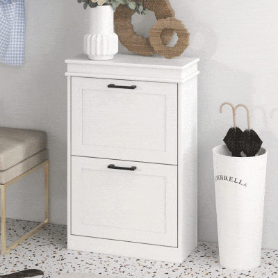 HOMCOM Modern White Shoe Cabinet with 2 Flip Drawers, 10 Pairs