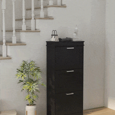 HOMCOM Slim Shoe Cabinet with 3 Flip Drawers and Adjustable Shelves, Narrow Shoe Cabinet for 15 Pairs of Shoes, Black