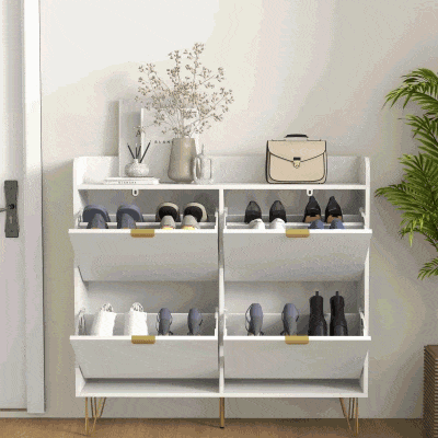HOMCOM Shoe Storage Cabinet with 4 Flip Drawers and Adjustable Shelf, Shoe Cabinet for 16 Pairs of Shoes, White