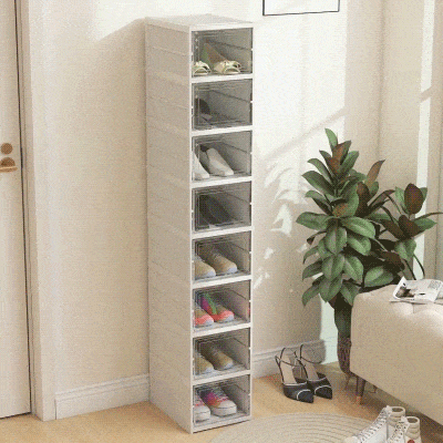 HOMCOM 8 Pack Stackable Shoe Storage Boxes with Clear Door, White