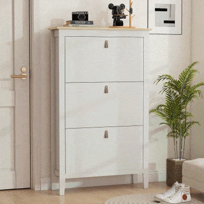 HOMCOM Narrow Shoe Cabinet with 3 Flip Drawers, Adjustable Shelves for Entryway, Holds 15-21 Pairs, White