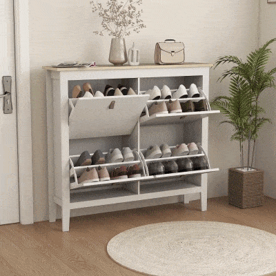 HOMCOM Narrow Shoe Cabinet with 4 Flip Drawers, Adjustable Shelves for Entryway, Holds 12-20 Pairs, White