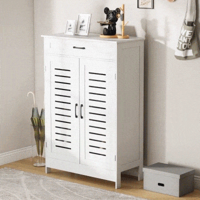 HOMCOM Shoe Cabinet with Louvered Doors, Modern Shoe Storage Cabinet with Drawer and Adjustable Shelves, White