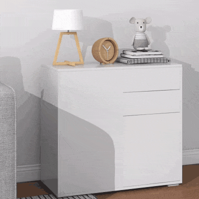 HOMCOM High Gloss Buffet Sideboard with 2 Drawers, 2 Doors and Adjustable Shelf, Kitchen Storage Cabinet with Push Open Design, White