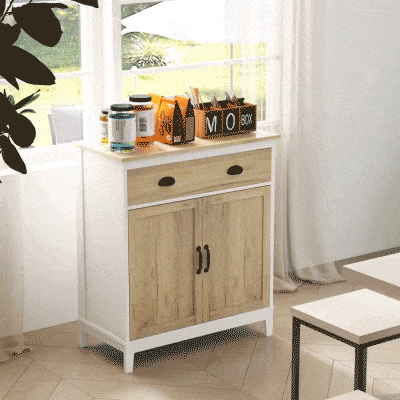 HOMCOM Farmhouse Sideboard, Storage Cabinet with Drawer and 2 Doors for Kitchen, Living room, Distressed Wood Grain