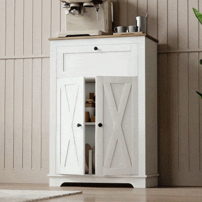 HOMCOM Farmhouse Sideboard Storage Cabinet with Doors and Drawer for Kitchen, Living room, 23.6" x 11.8" x 34.4", White