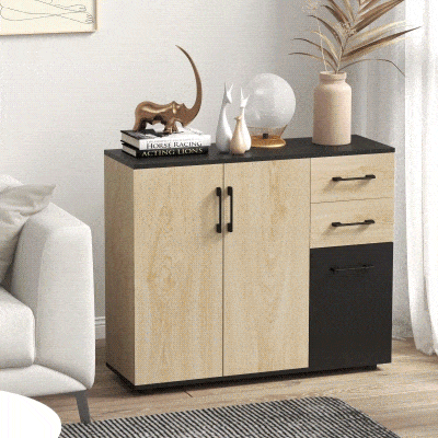 HOMCOM Modern Sideboard Cabinet, Freestanding Sideboards and Buffets with 3 Doors, 2 Drawers and Adjustable Shelf