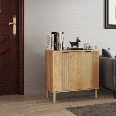 HOMCOM Accent Cabinet with Doors & Adjustable Shelf, Freestanding Console Cabinet with Wood Legs, Elevated Base for Living Room, Oak