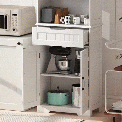 HOMCOM Kitchen Buffet with Hutch, 68" Tall Kitchen Pantry Cabinet with Small Open Counter, 4 Doors, Drawer, White