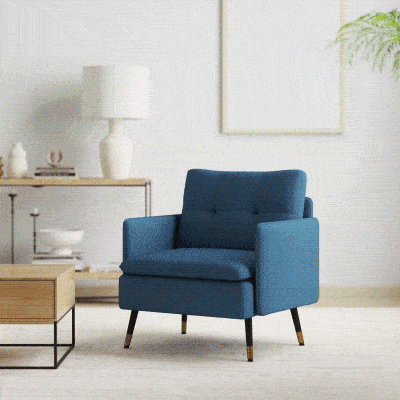 HOMCOM Accent Chair, Upholstered Armchair with Tufted Back Cushion and Steel Legs for Living Room, Bedroom, Blue