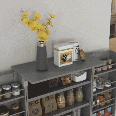 HOMCOM 41" Storage Cabinet, 2-Door Kitchen Pantry Cabinet with 5-tier Shelving, 12 Spice Racks and Adjustable Shelves, Grey