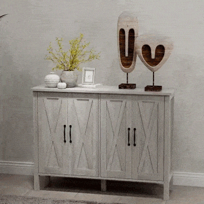 HOMCOM Sideboard Buffet with Barn Doors & Adjustable Shelves, Gray