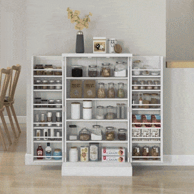 HOMCOM Freestanding Kitchen Pantry Storage Cabinet Kitchen Cabinet with 5-Tier Shelf 12 Spice Racks Adjustable Shelves White