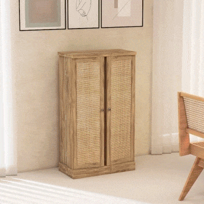 HOMCOM 41" Rattan Kitchen Storage Cabinet, Food Pantry Cabinet with 5-Tier Shelf 12 Spice Racks Adjustable Shelves Natural