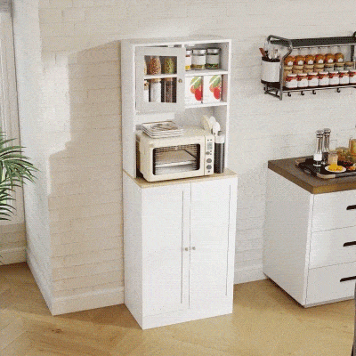 HOMCOM 66.5" Tall Kitchen Pantry Cabinet, Kitchen Hutch, Microwave Cabinet with Adjustable Shelves for Dining Room, White