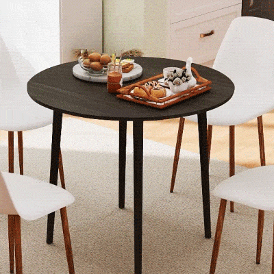 HOMCOM Folding Dining Table, Round Drop Leaf Kitchen Table for Small Spaces with Wood Legs, Distressed Grey